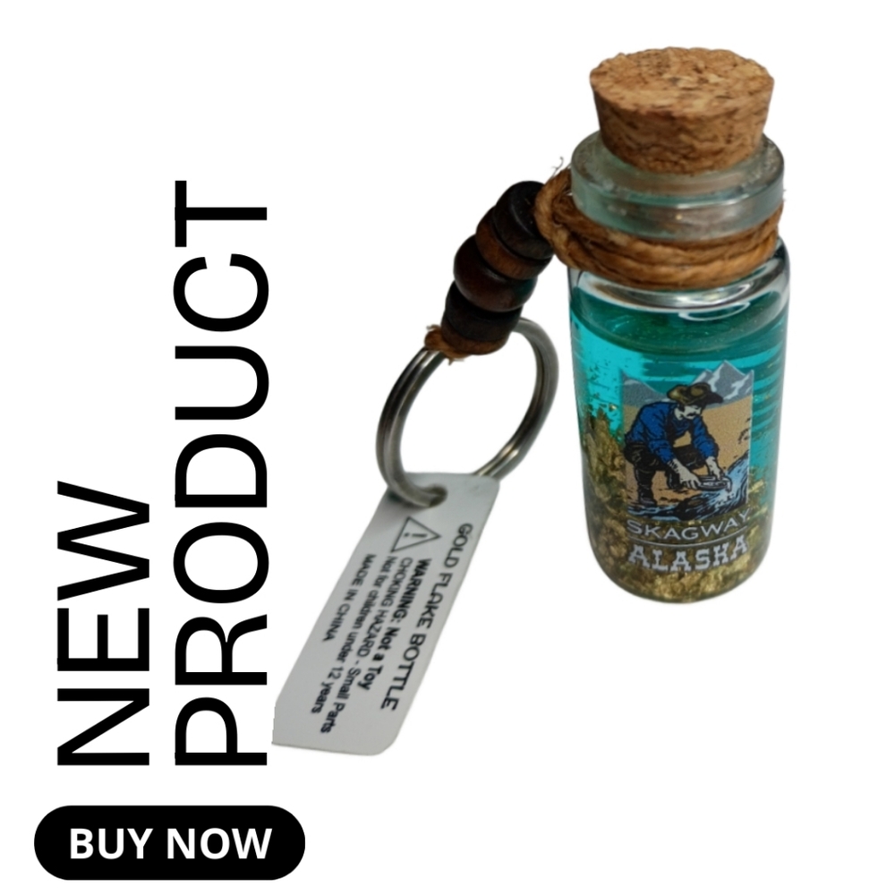 NEW Alaska Skagway Souvenir Keychain with Alaskan Gold Flakes 'Mike'